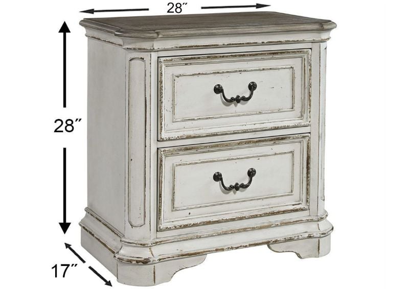 Antique White Magnolia Manor 2 Drawer Nightstand by Liberty Furniture Showing the Dimensions | Home Furniture Plus Bedding