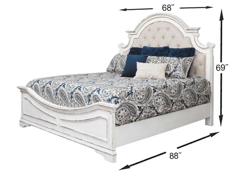 Antique White Magnolia Manor Queen Size Upholstered Bedroom Set by Liberty Furniture Showing the Bed Dimensions | Home Furniture Plus Bedding