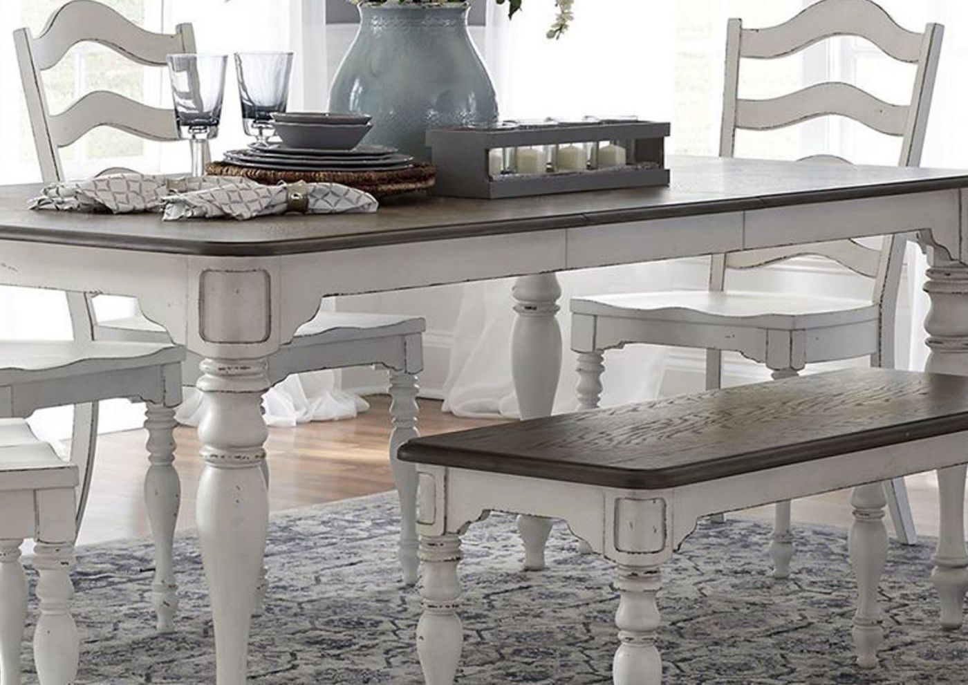 Picture of Magnolia Manor Dining Table Set with Bench - White