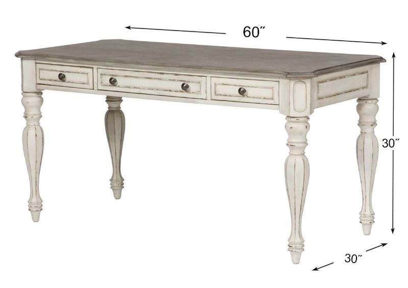 Antique White Magnolia Manor Writing Desk by Liberty Furniture Showing the Dimensions | Home Furniture Plus Bedding