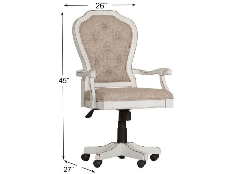 Antique White and Tan Magnolia Manor Jr Executive Desk Chair by Liberty Furniture Showing the Dimensions | Home Furniture Plus Bedding