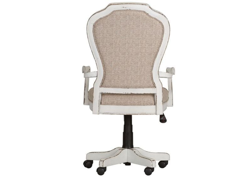 Antique White and Tan Magnolia Manor Jr Executive Desk Chair by Liberty Furniture Showing the Back View | Home Furniture Plus Bedding
