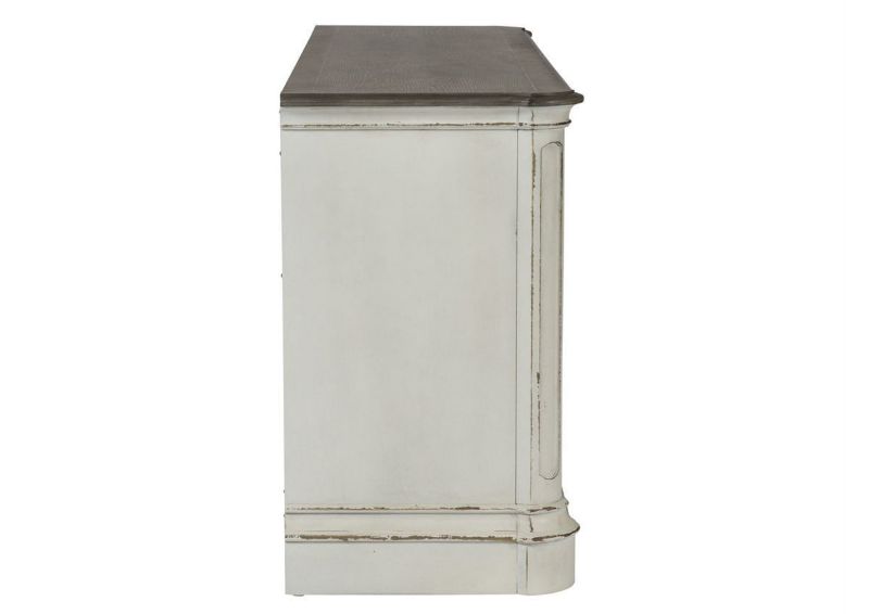 Antique White Magnolia Manor 74 Inch TV Stand by Liberty Furniture, Showing the Side View | Home Furniture Plus Bedding