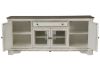 Antique White Magnolia Manor 74 Inch TV Stand by Liberty Furniture, Showing the Front View With Doors Open | Home Furniture Plus Bedding