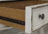 Antique White Magnolia Manor 74 Inch TV Stand by Liberty Furniture, Showing the Metal Drawer Glides | Home Furniture Plus Bedding