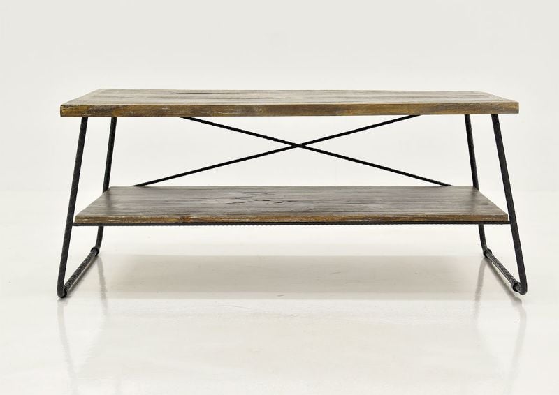 Barn Wood Brown Industrial Coffee Table by Vintage Furniture, Showing the Front View | Home Furniture Plus Bedding