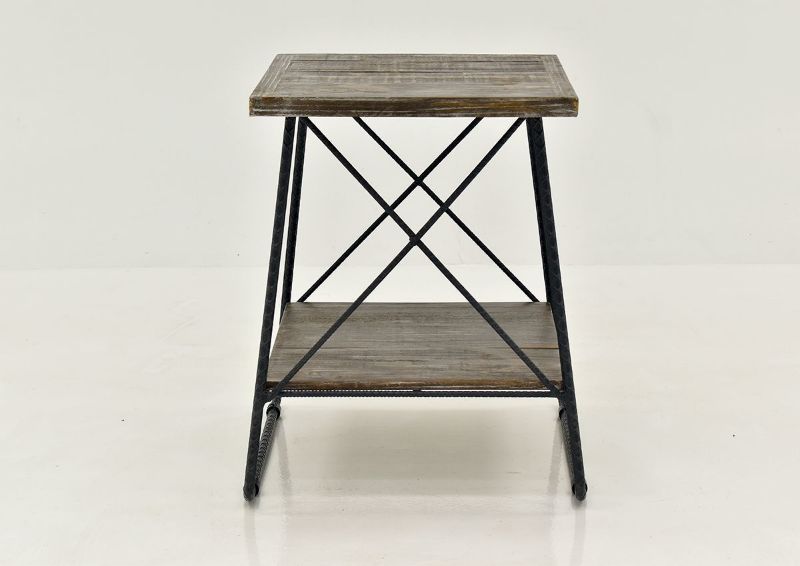 Barn Wood Brown Industrial End Table by Vintage Furniture, Showing the Front View | Home Furniture Plus Bedding
