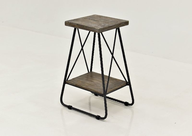 Barn Wood Brown Industrial Chairside End by Vintage Furniture, Showing the Angle View | Home Furniture Plus Bedding