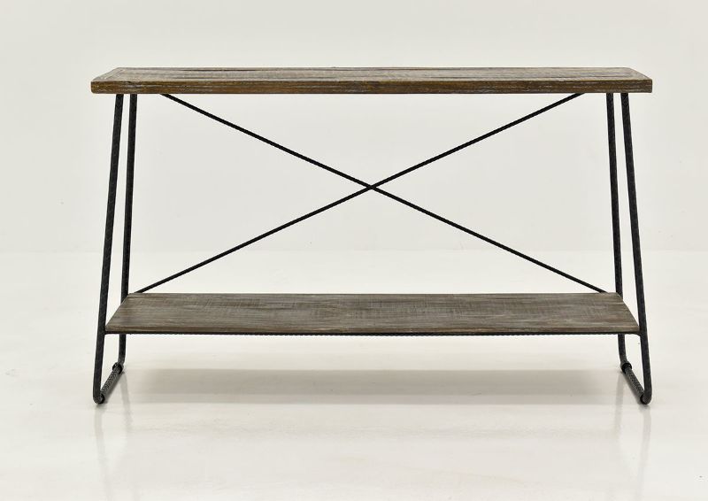 Barn Wood Brown Industrial Sofa Table by Vintage Furniture, Showing the Front View | Home Furniture Plus Bedding