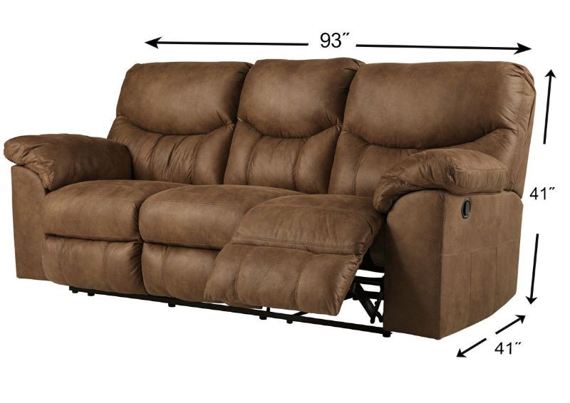 Bark Brown Boxberg Reclining Sofa by Ashley Furniture Showing the Dimensions | Home Furniture Plus Bedding