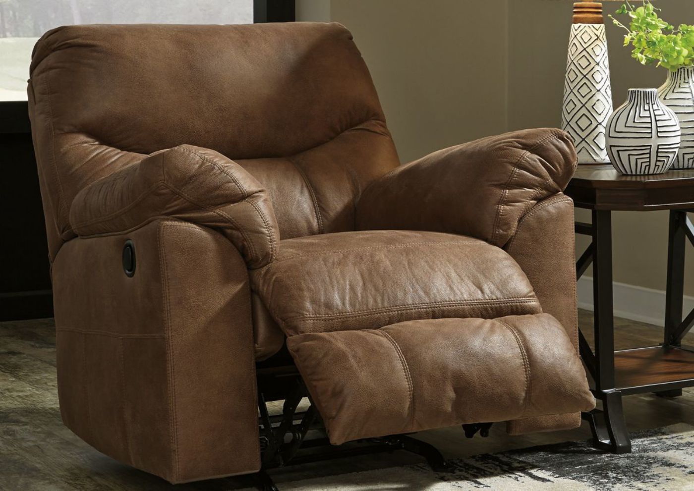 Bark Brown Boxberg Recliner by Ashley Furniture Showing a Room Setting with the Chaise Open | Home Furniture Plus Bedding