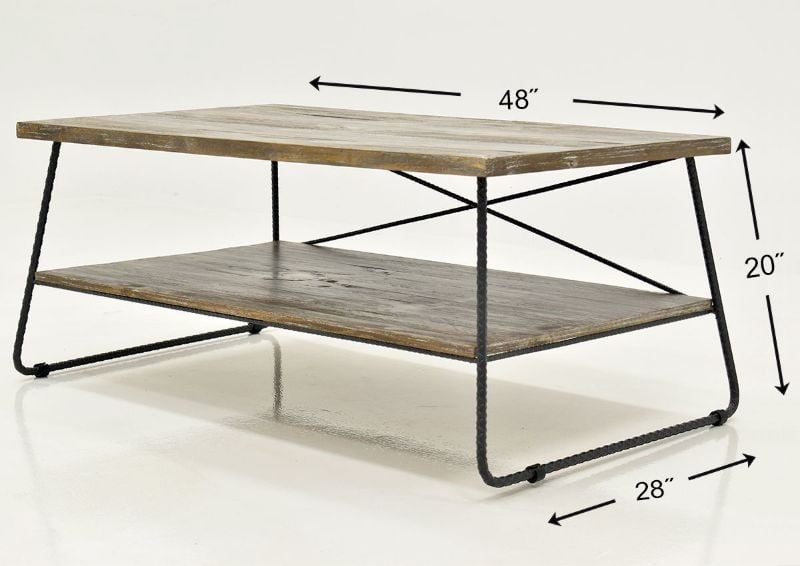 Barn Wood Brown Industrial Coffee Table by Vintage Furniture, Showing the Dimensions | Home Furniture Plus Bedding