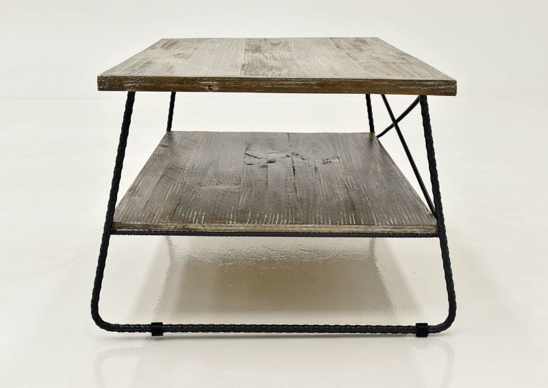 Barn Wood Brown Industrial Coffee Table by Vintage Furniture, Showing the Side View | Home Furniture Plus Bedding