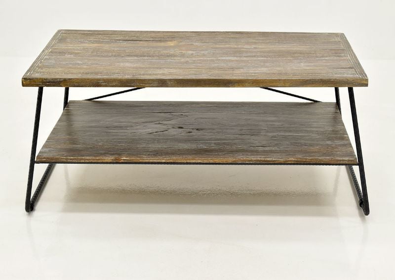 Barn Wood Brown Industrial Coffee Table by Vintage Furniture, Showing the Front View | Home Furniture Plus Bedding