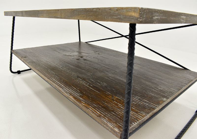 Barn Wood Brown Industrial Coffee Table by Vintage Furniture, Showing the Lower Shelf | Home Furniture Plus Bedding