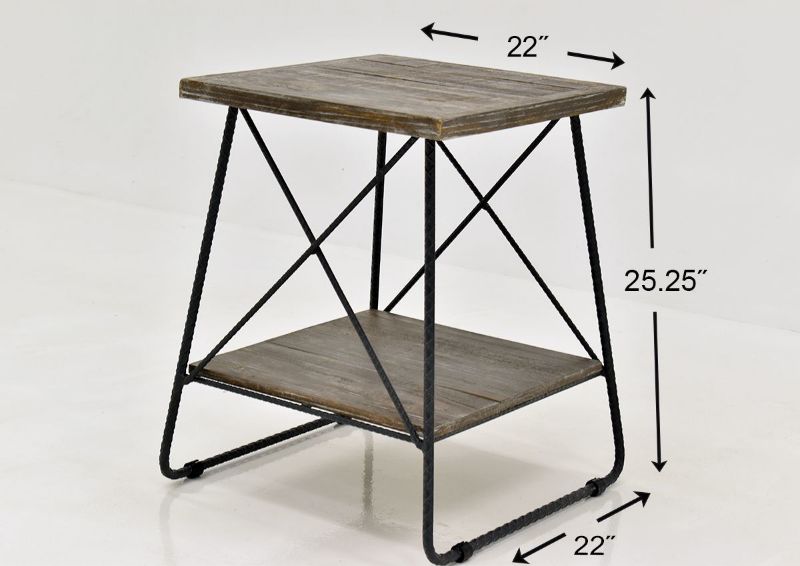 Barn Wood Brown Industrial End Table by Vintage Furniture, Showing the Dimensions | Home Furniture Plus Bedding