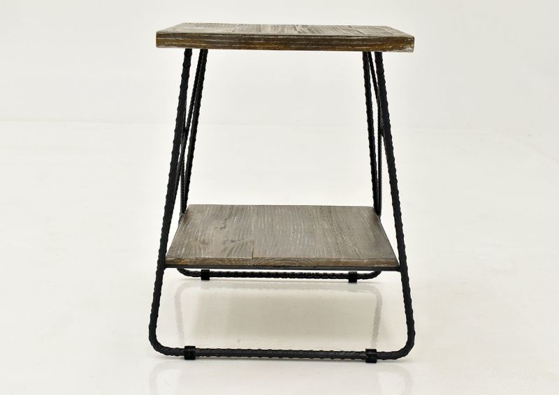 Barn Wood Brown Industrial End Table by Vintage Furniture, Showing the Side View | Home Furniture Plus Bedding