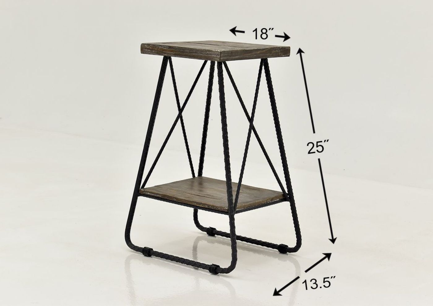 Barn Wood Brown Industrial Chairside End by Vintage Furniture, Showing the Dimensions | Home Furniture Plus Bedding