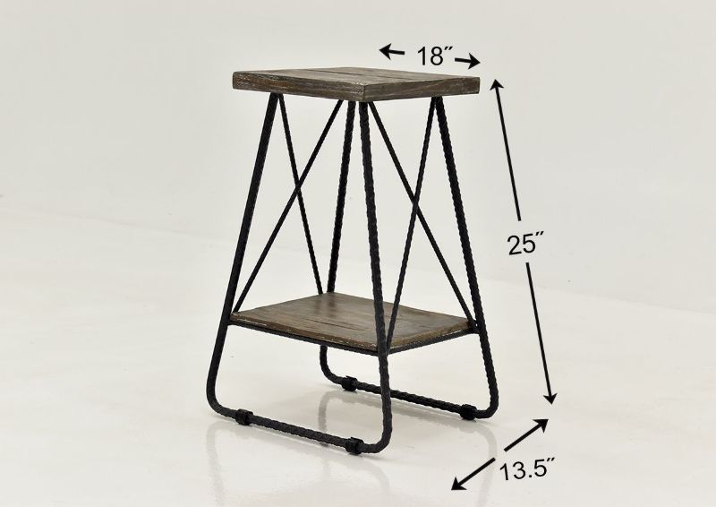 Barn Wood Brown Industrial Chairside End by Vintage Furniture, Showing the Dimensions | Home Furniture Plus Bedding