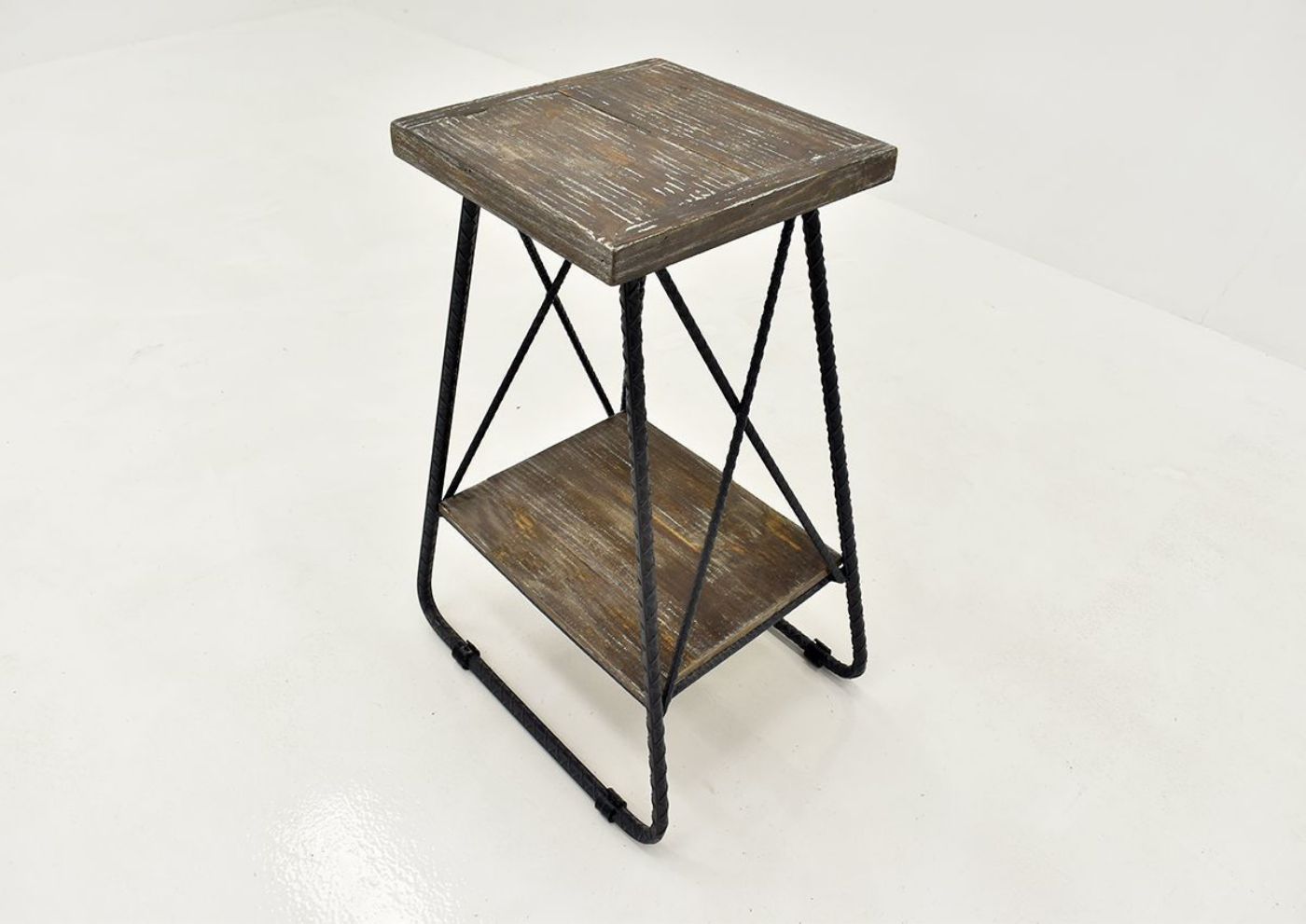 Barn Wood Brown Industrial Chairside End by Vintage Furniture, Showing the Angle View | Home Furniture Plus Bedding