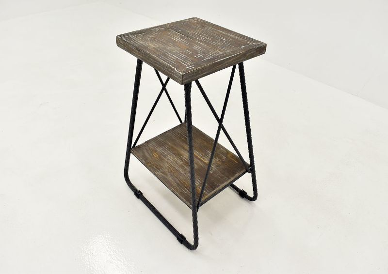 Barn Wood Brown Industrial Chairside End by Vintage Furniture, Showing the Angle View | Home Furniture Plus Bedding