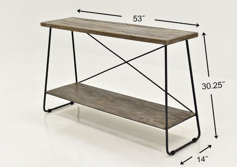 Barn Wood Brown Industrial Sofa Table by Vintage Furniture, Showing the Dimensions | Home Furniture Plus Bedding