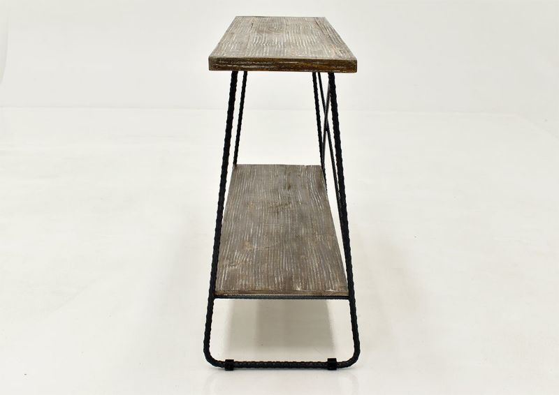 Barn Wood Brown Industrial Sofa Table by Vintage Furniture, Showing the Side View | Home Furniture Plus Bedding