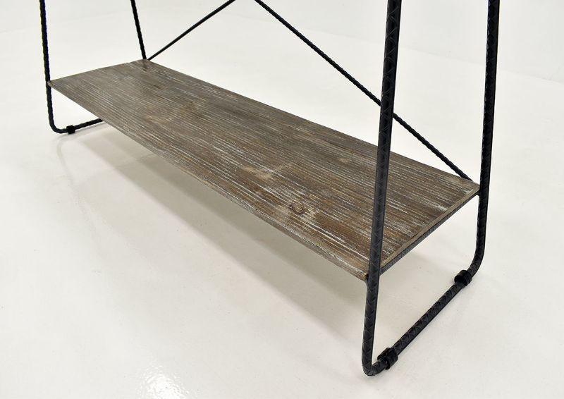 Barn Wood Brown Industrial Sofa Table by Vintage Furniture, Showing the Angle View of the Lower Shelf | Home Furniture Plus Bedding