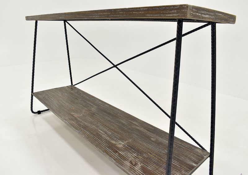 Barn Wood Brown Industrial Sofa Table by Vintage Furniture, Showing the Angle View | Home Furniture Plus Bedding