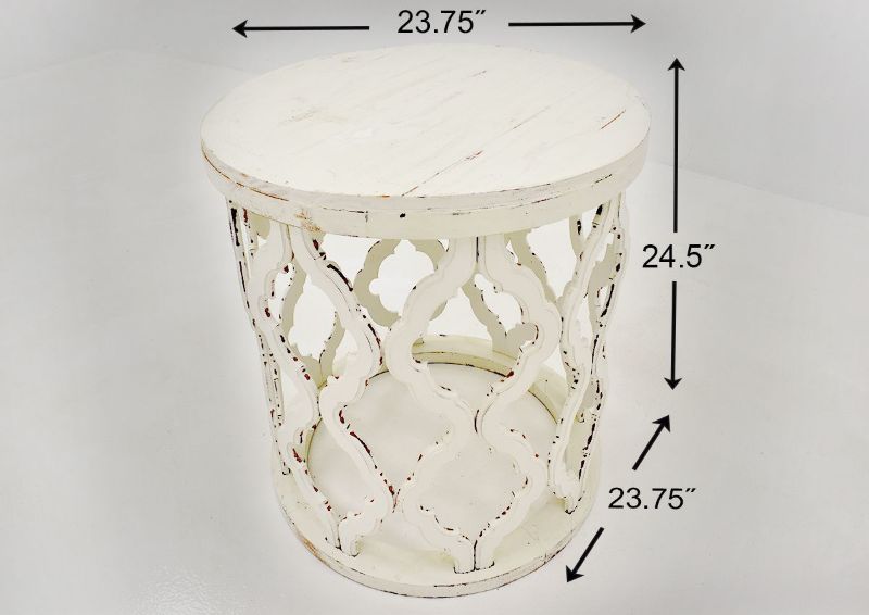 Off White Brocade End Table by Vintage Furniture, Showing the Dimensions | Home Furniture Plus Bedding