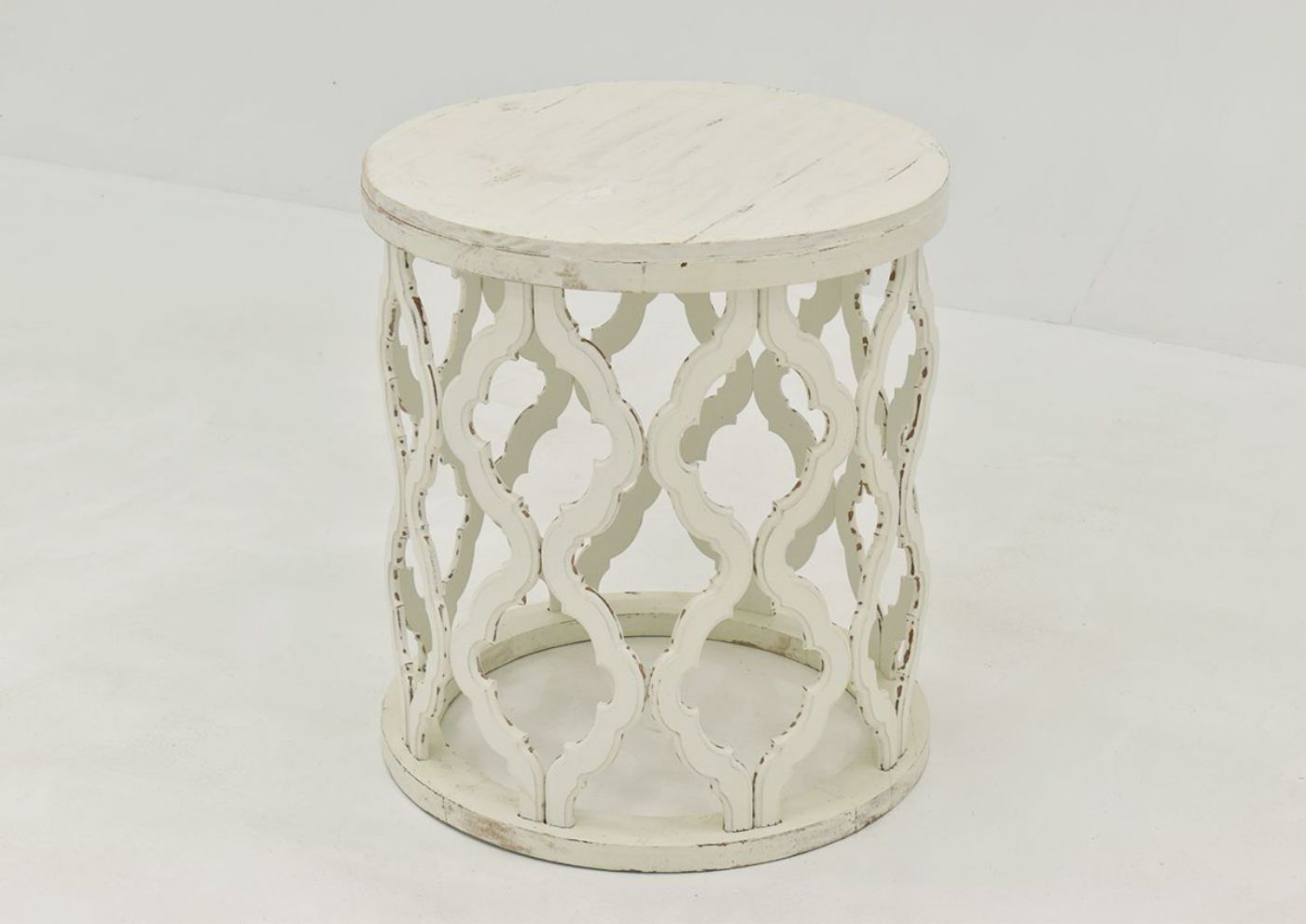 Off White Brocade End Table by Vintage Furniture, Showing the Angle View | Home Furniture Plus Bedding