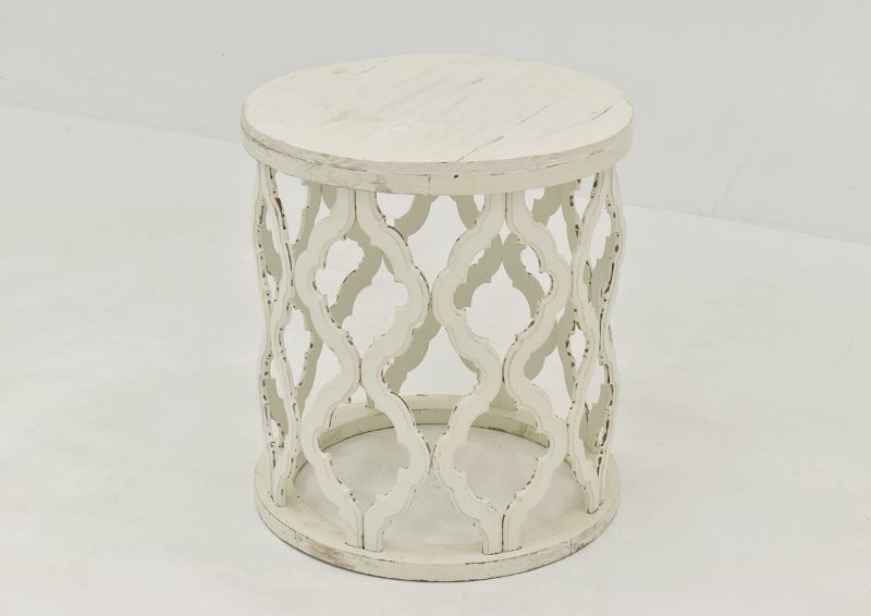 Off White Brocade End Table by Vintage Furniture, Showing the Angle View | Home Furniture Plus Bedding