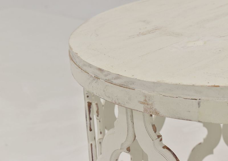 Off White Brocade End Table by Vintage Furniture, Showing the Table Edge | Home Furniture Plus Bedding