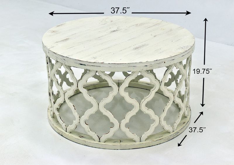 Off White Brocade Coffee Table by Vintage Furniture, Showing the Dimensions | Home Furniture Plus Bedding