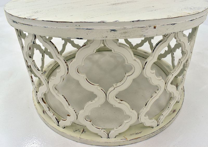 Off White Brocade Coffee Table by Vintage Furniture, Showing the Lattice Work Detail | Home Furniture Plus Bedding
