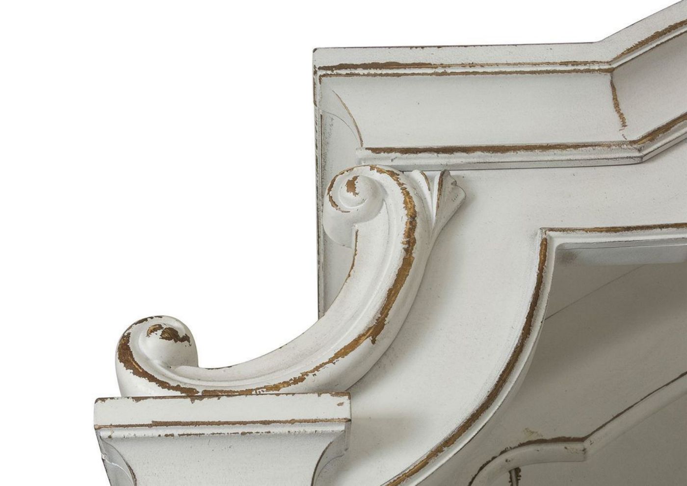 Antique White Magnolia Manor 2 Piece Entertainment Center by Liberty Furniture Showing the China Cabinet Carved Details | Home Furniture Plus Bedding