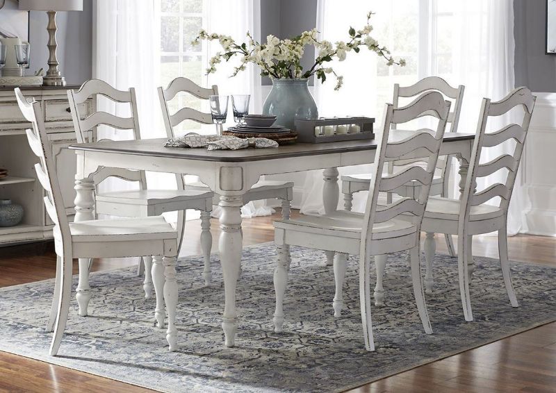 Antique White Magnolia Manor 7 Piece Dining Table Set by Liberty Furnishings, Showing the Room View | Home Furniture Plus Bedding