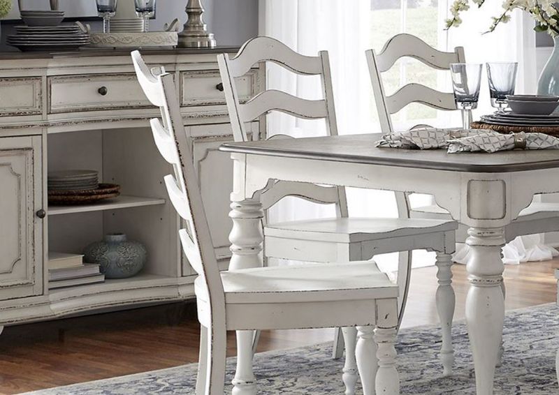 Antique White Magnolia Manor 7 Piece Dining Table Set by Liberty Furnishings, Showing the Room View Details | Home Furniture Plus Bedding