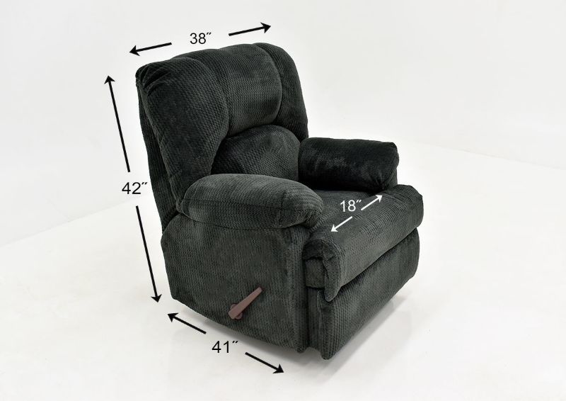 Slate Gray Feel Good Rocker Recliner by Behold Showing the Dimensions, Made in the USA | Home Furniture Plus Bedding