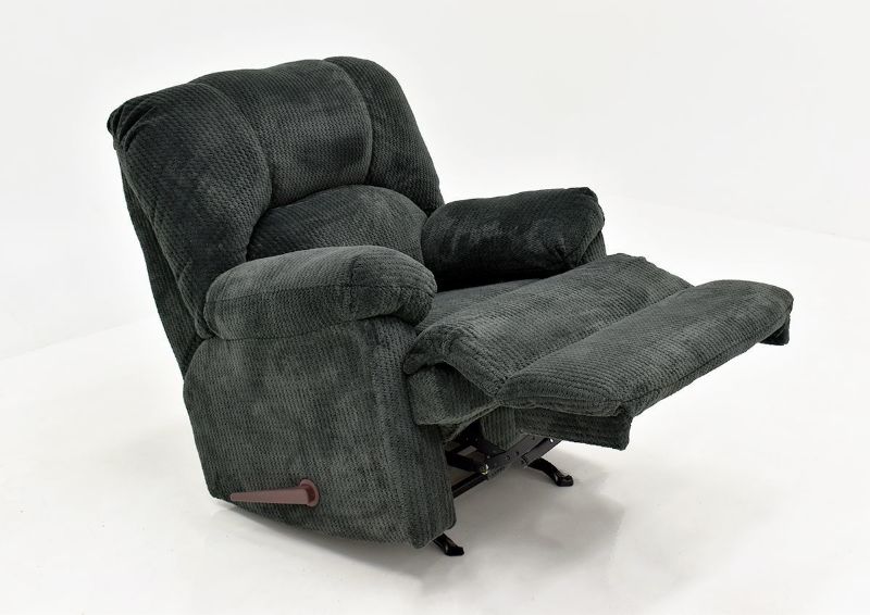 Slate Gray Feel Good Rocker Recliner by Behold Showing the Angle View With the Chaise Open, Made in the USA | Home Furniture Plus Bedding