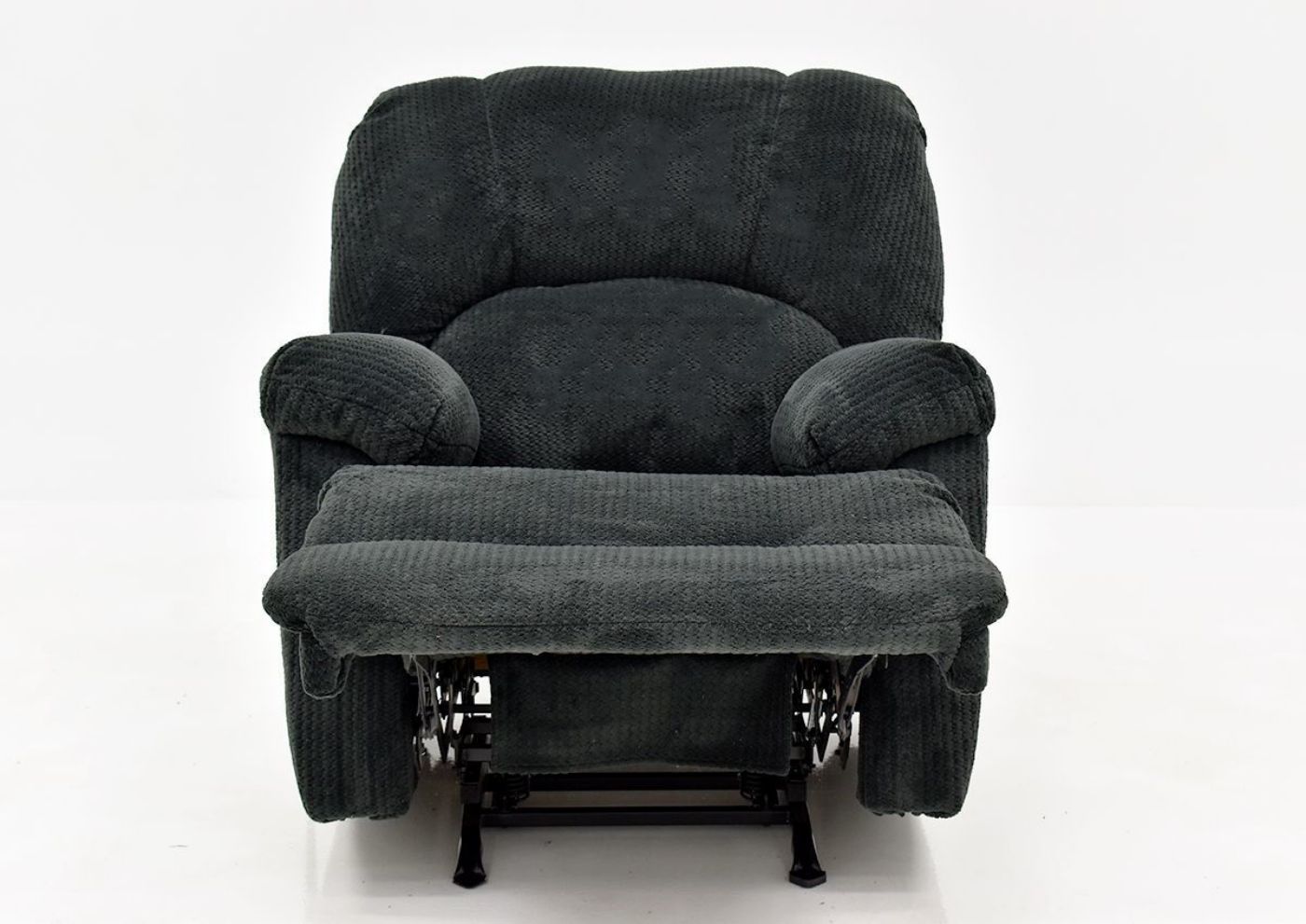 Slate Gray Feel Good Rocker Recliner by Behold Showing the Front View With the Chaise Open, Made in the USA | Home Furniture Plus Bedding