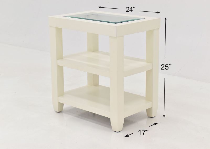Crisp White Urban Chairside Table by Jofran Showing the Dimensions | Home Furniture Plus Bedding