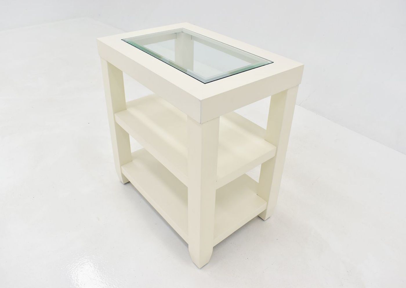 Crisp White Urban Chairside Table by Jofran Showing the Angle View | Home Furniture Plus Bedding