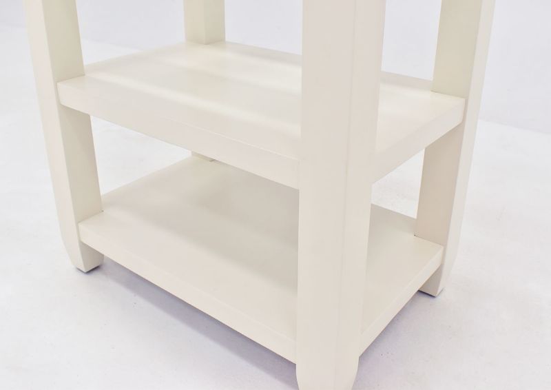 Crisp White Urban Chairside Table by Jofran Showing the Lower Shelves | Home Furniture Plus Bedding