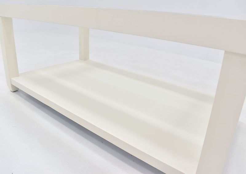 Crisp White Urban Coffee Table by Jofran Showing the Lower Shelf | Home Furniture Plus Bedding