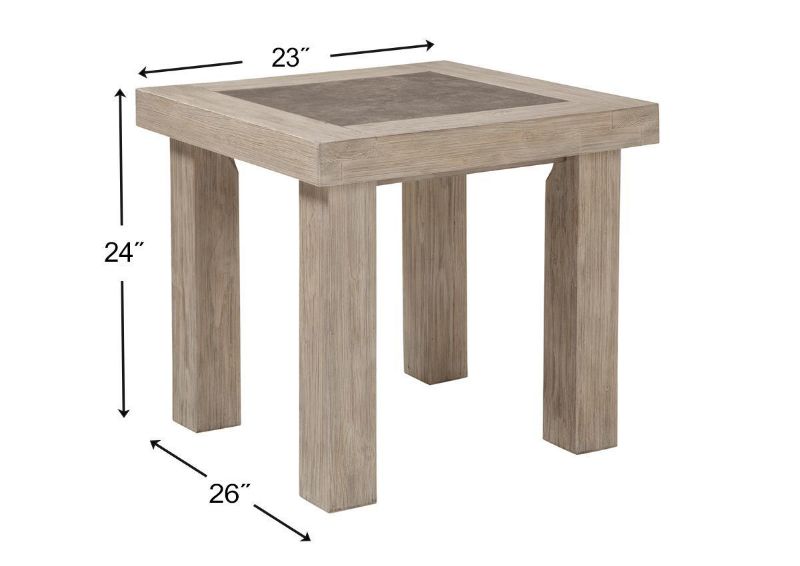 Dimension details for the Hennington End Table with Light Brown Finish and Darker Brown Inset | Home Furniture Plus Bedding