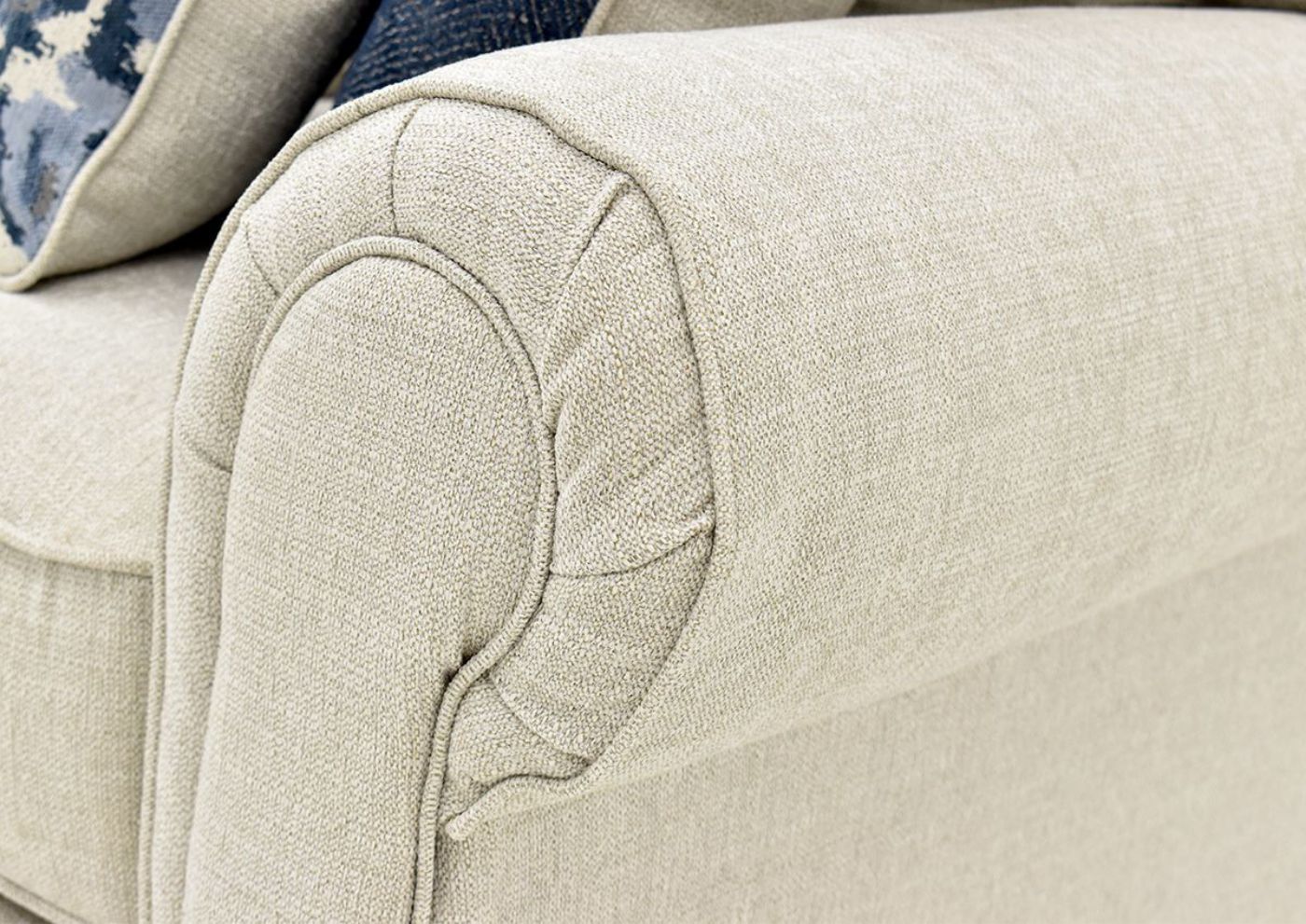 Off White Dante Flax Sofa by Albany Showing the Arm View, Made in the USA | Home Furniture Plus Bedding