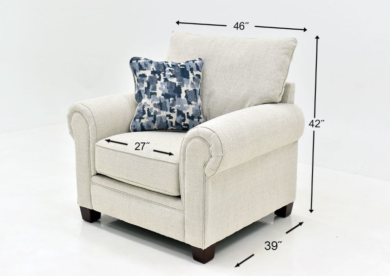Off White Dante Flax Chair by Albany, Showing the Dimensions, Made in the USA | Home Furniture Plus Bedding