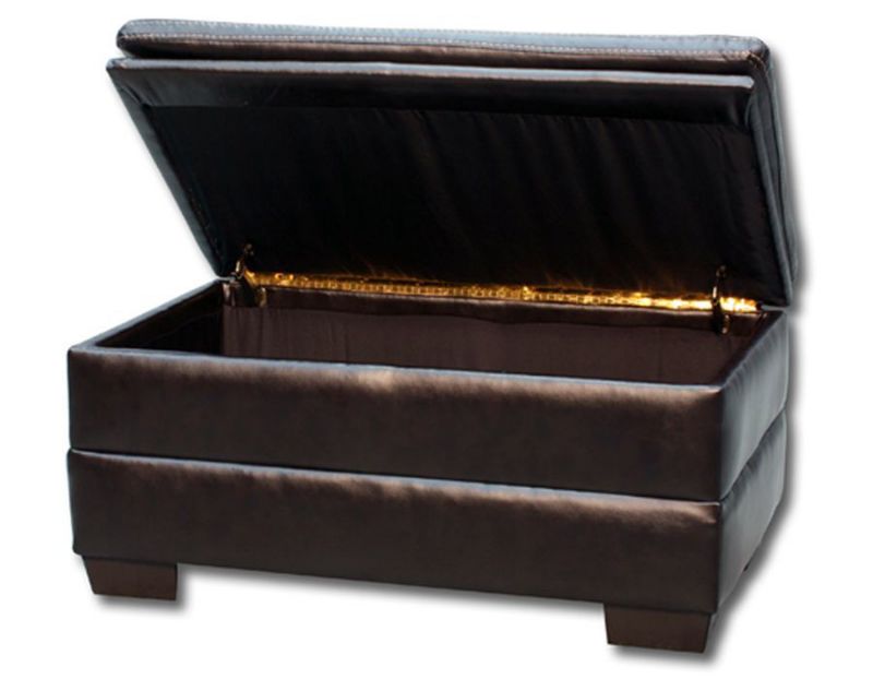 Dark Brown Bingham Storage Ottoman by Simmons Upholstery at an Angle with the Lid Open | Home Furniture Plus Mattress