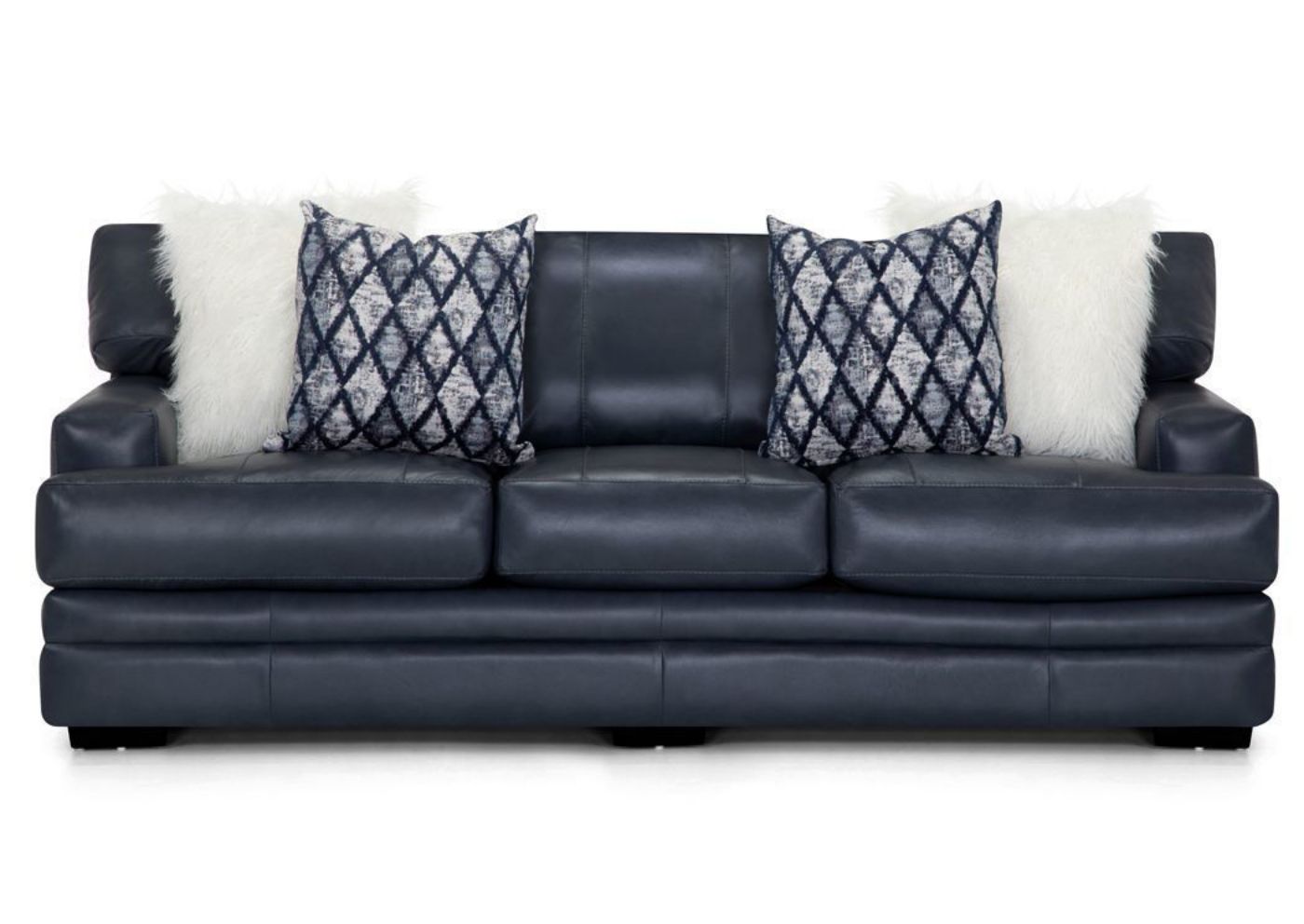 Sedona Leather Sofa with Navy Leather and Accent Pillows Showing the Front View, Made in the USA | Home Furniture Plus Bedding